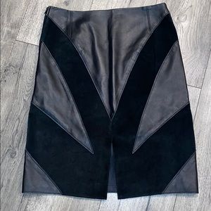PARALLEL Suede and leather pencil skirt